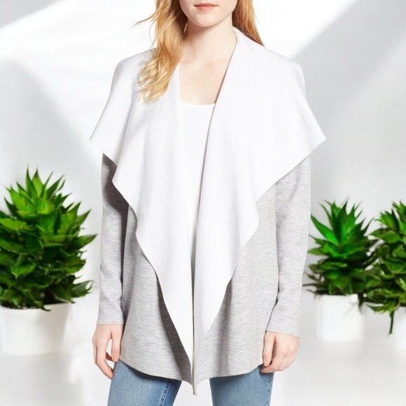 Jolie Heathered Gray Open Waterfall Raw Hem Cardigan with Pockets - Picture 4 of 16